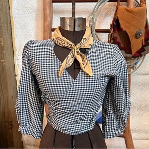 Oddshop handmade wrap too, made from vintage deadstock cotton blue gingham.